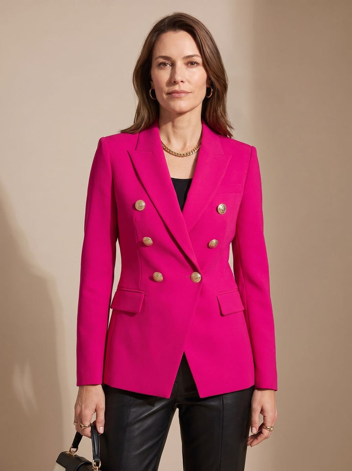Women's Tailored Double-Breasted Gold-Button Blazer - Pink