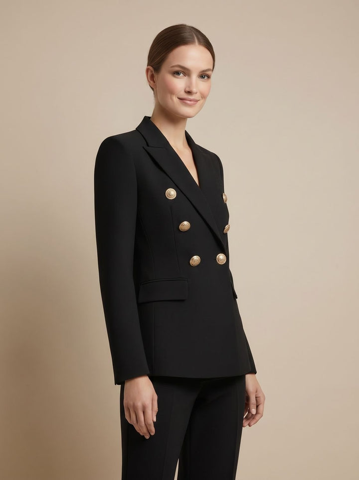 Women's Tailored Double-Breasted Gold-Button Blazer