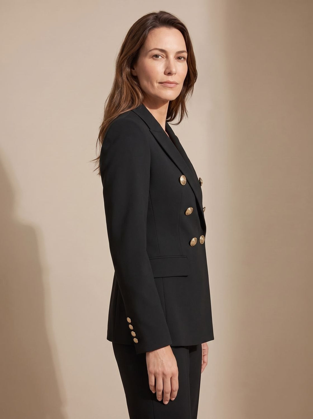 Women's Tailored Double-Breasted Gold-Button Blazer