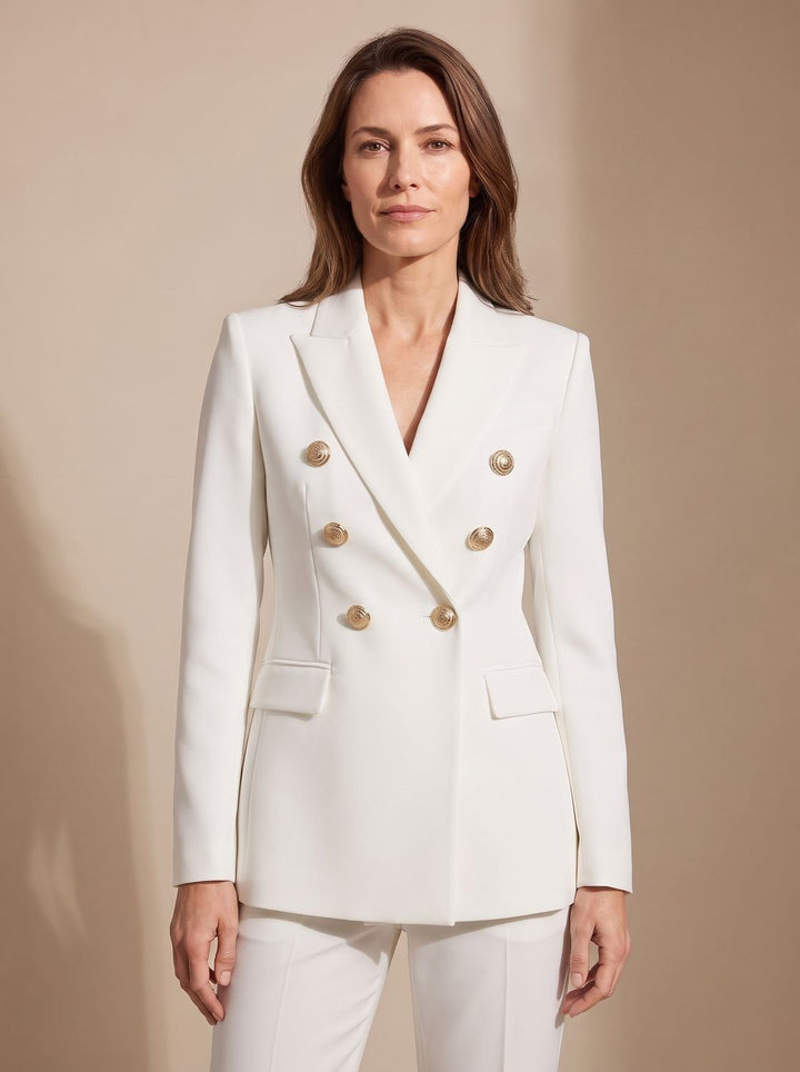 Women's Tailored Double-Breasted Gold-Button Blazer - White