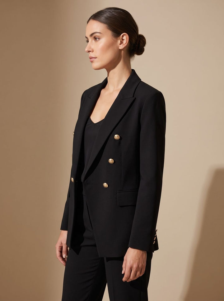 Women's Tailored Double-Breasted Gold-Button Blazer, Navy Blue