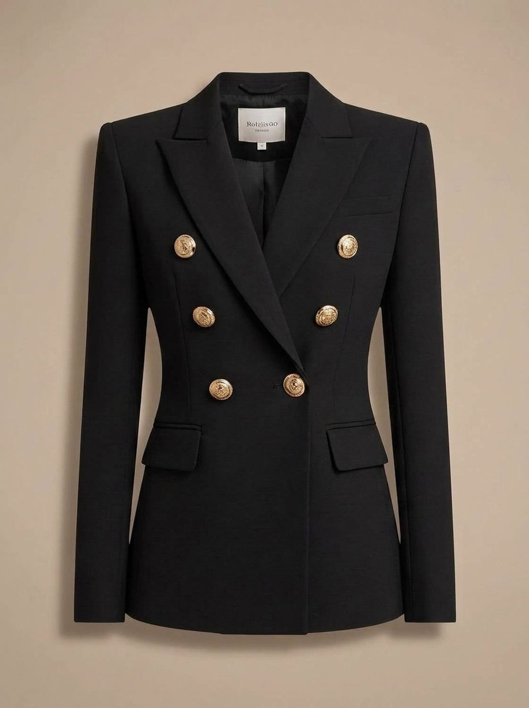 Women's Tailored Double-Breasted Gold-Button Blazer, Navy Blue