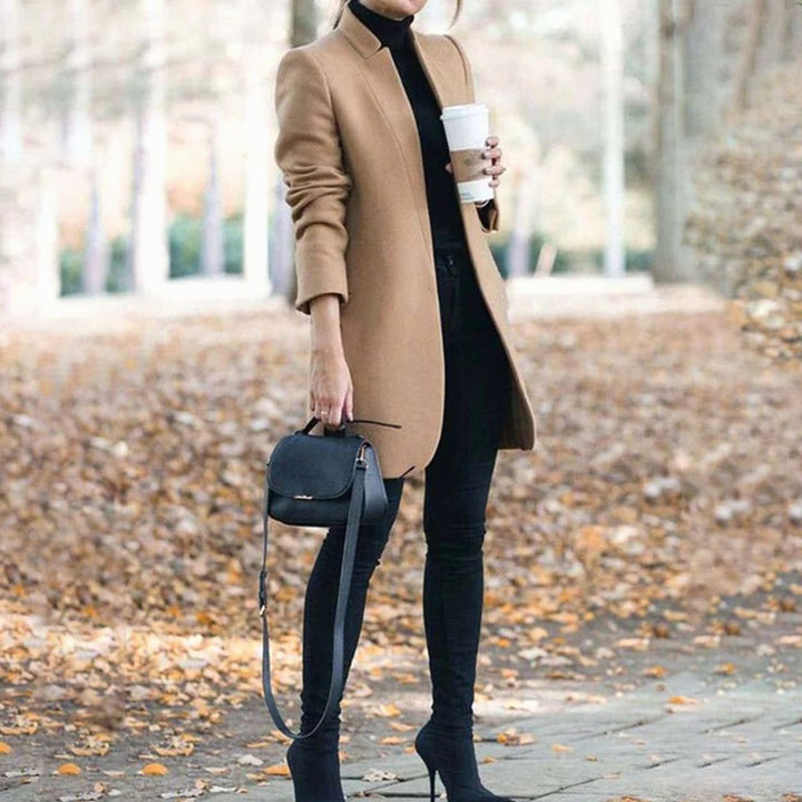 Women's Tailored Lapel Long Winter Coat - Khaki