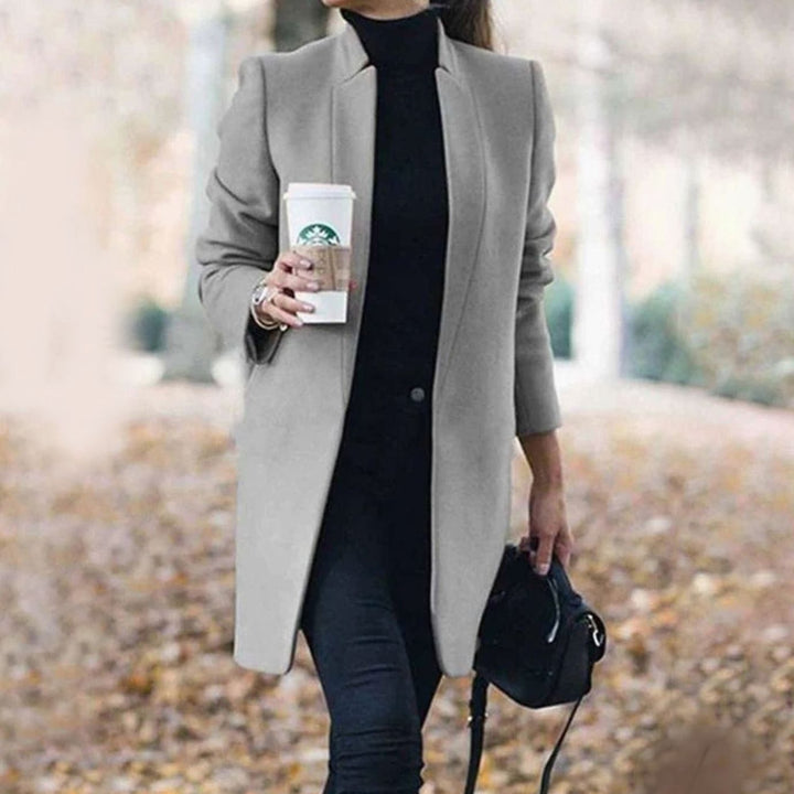Women's Tailored Lapel Long Winter Coat - Gray