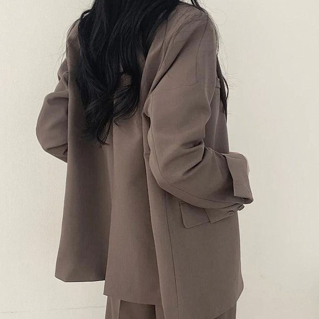 Women's Tailored Long Blazer High-Waist Trouser Suit Set