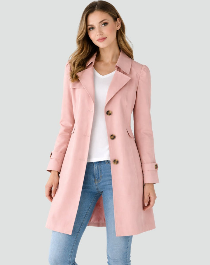 Women's Tailored Mid-Length Double-Breasted Trench Coat - Pink