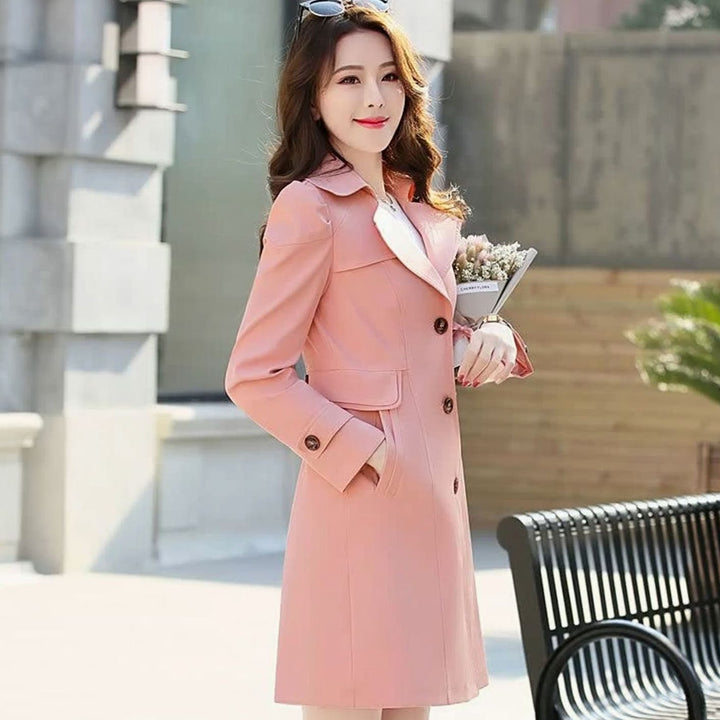 Women's Tailored Single-Breasted Long Trench Coat - Pink
