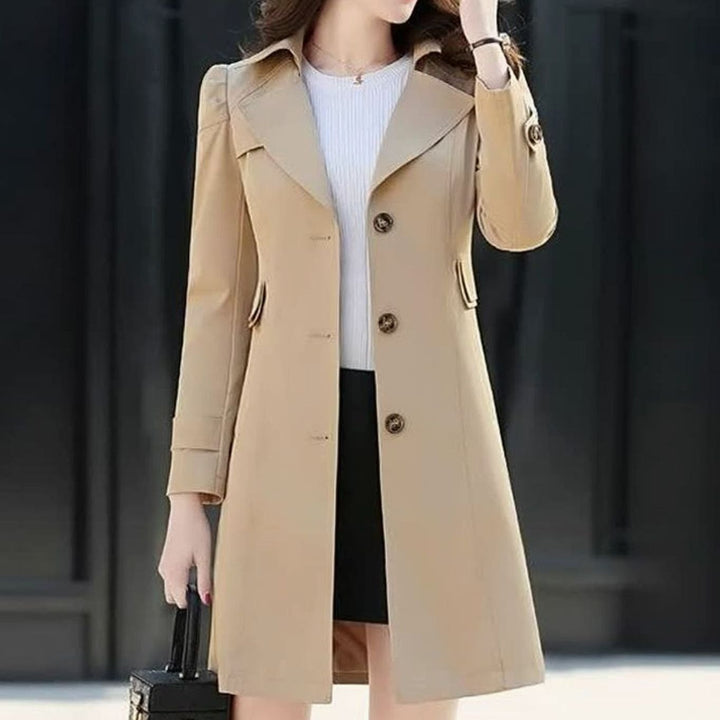 Women's Tailored Single-Breasted Long Trench Coat - Khaki