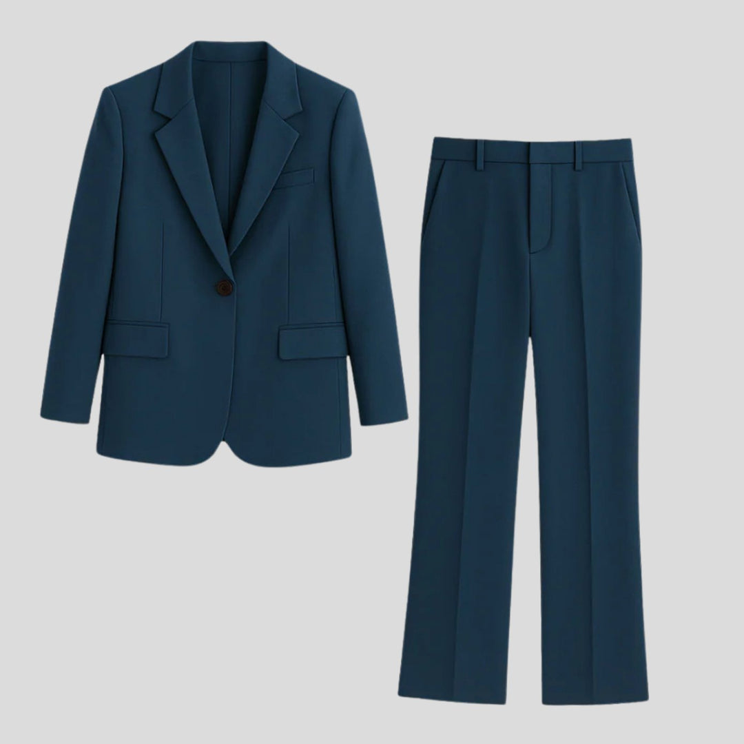 Women's Tailored Single-Button Blazer Suit Set Straight-Leg Pants