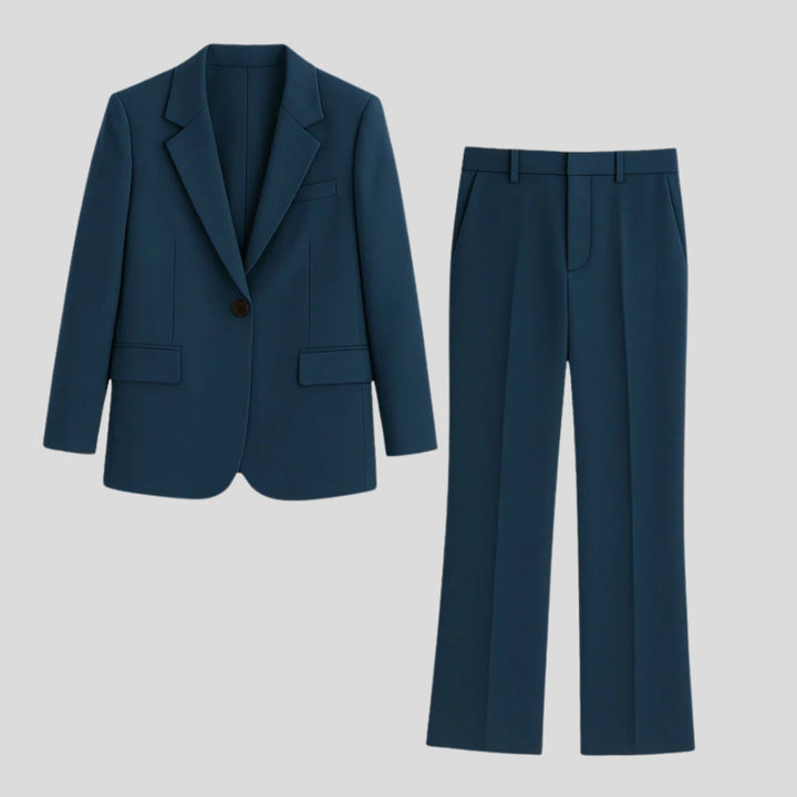 Women's Tailored Single-Button Blazer Suit Set Straight-Leg Pants