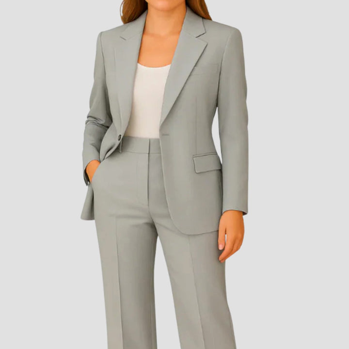 Women's Tailored Single-Button Blazer Suit Set Straight-Leg Pants - Grey