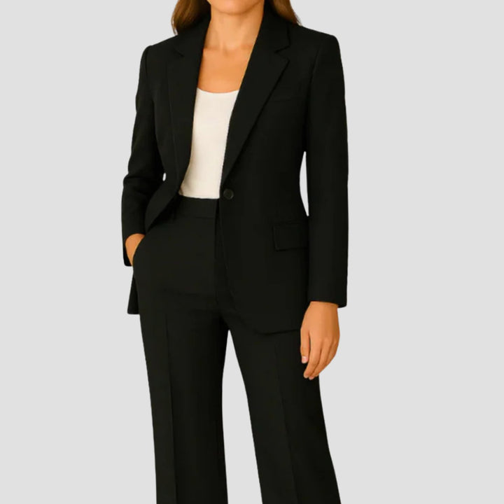 Women's Tailored Single-Button Blazer Suit Set Straight-Leg Pants - Black