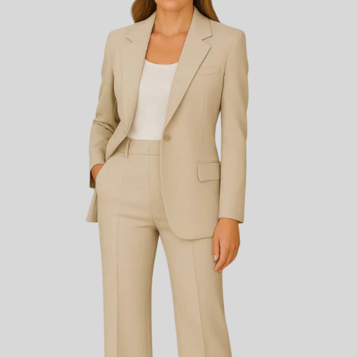 Women's Tailored Single-Button Blazer Suit Set Straight-Leg Pants - Beige