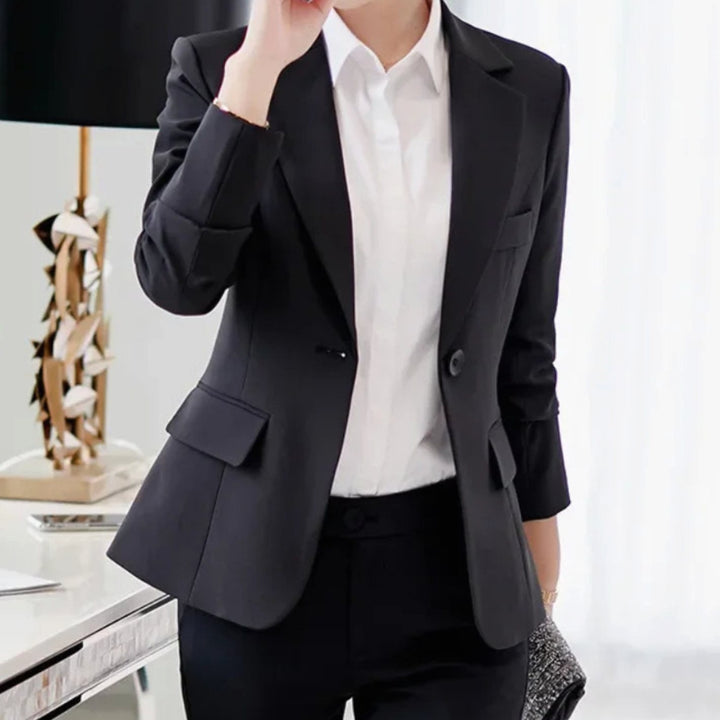 Women's Tailored Slim-Fit One-Button Office Blazer - Black