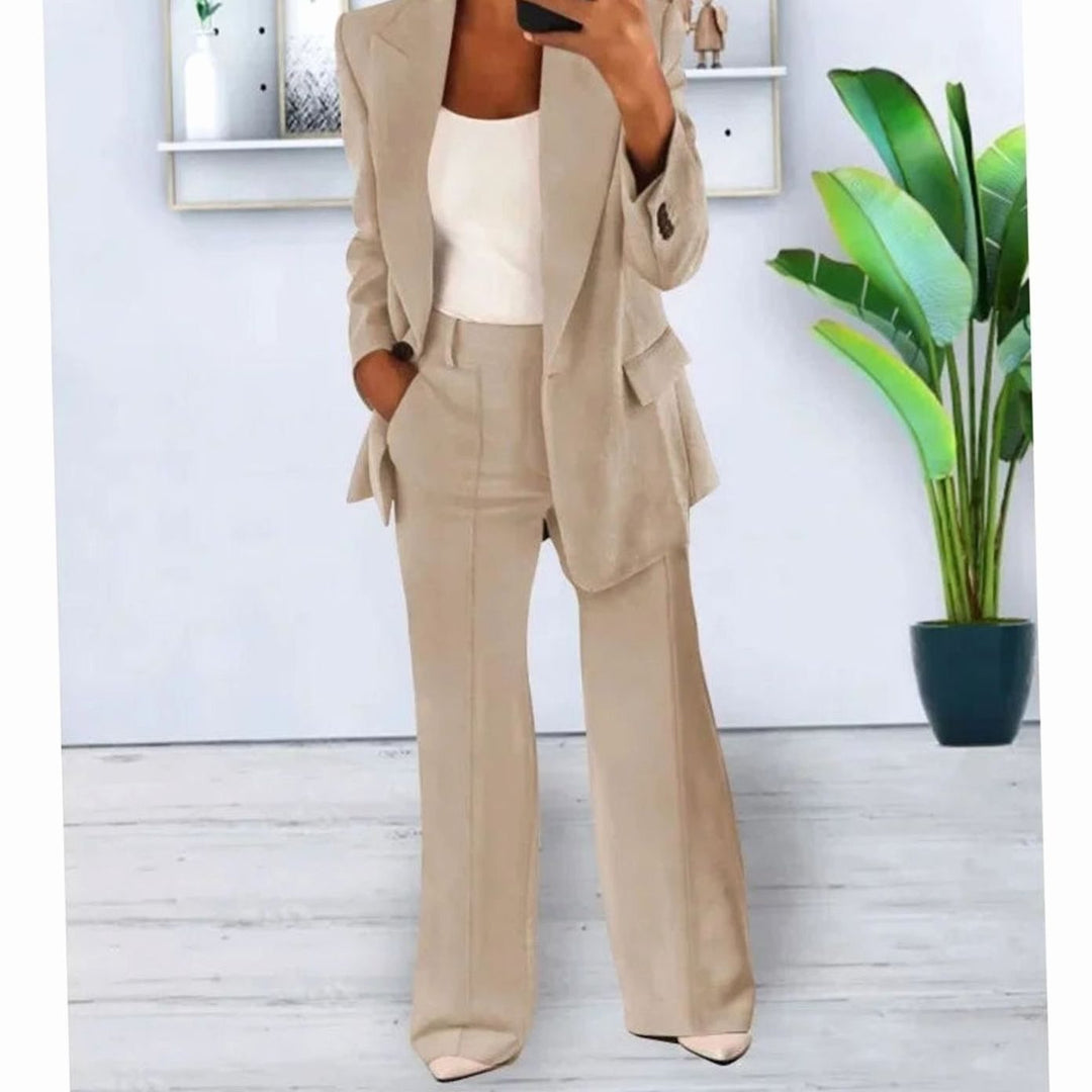 Women's Tailored Two-Piece Blazer Suit Set Wide-Leg Pants - Apricot