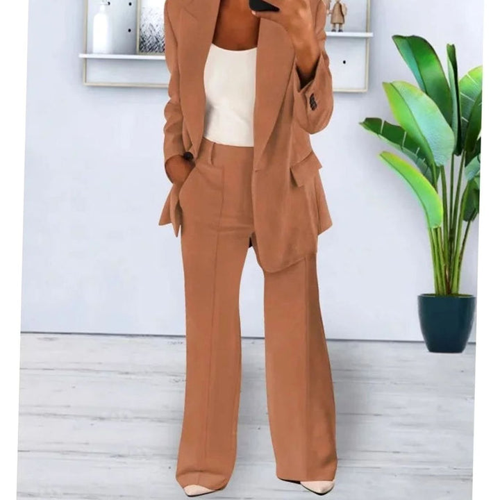 Women's Tailored Two-Piece Blazer Suit Set Wide-Leg Pants - Bronze