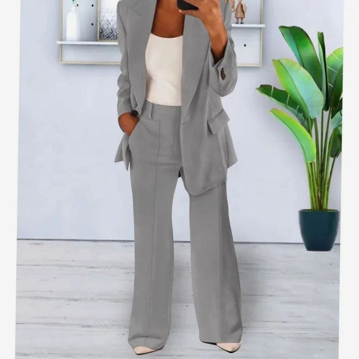 Women's Tailored Two-Piece Blazer Suit Set Wide-Leg Pants - Gray
