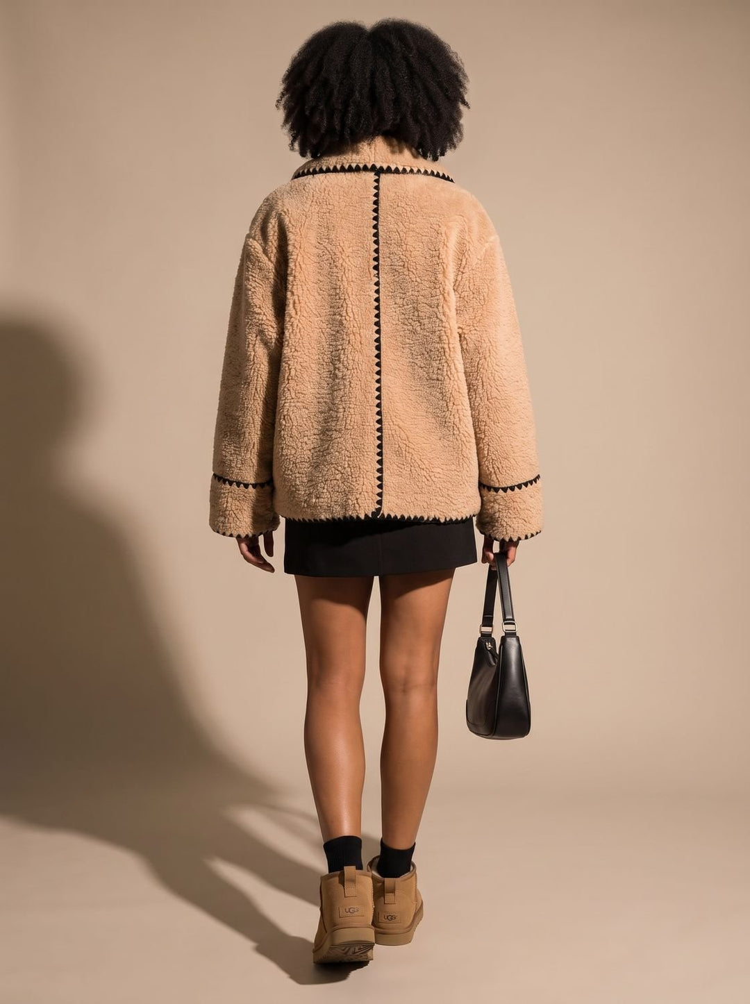 Women's Teddy Fleece Faux Fur Coat Lapel Trim Detail