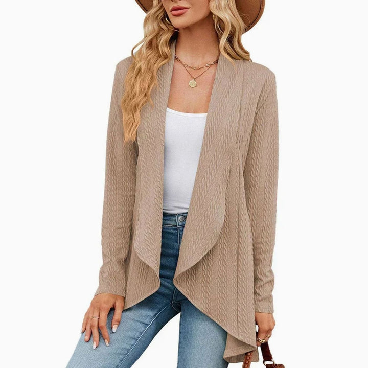 Women's Textured Open-Front Long-Sleeve Cardigan - Khaki