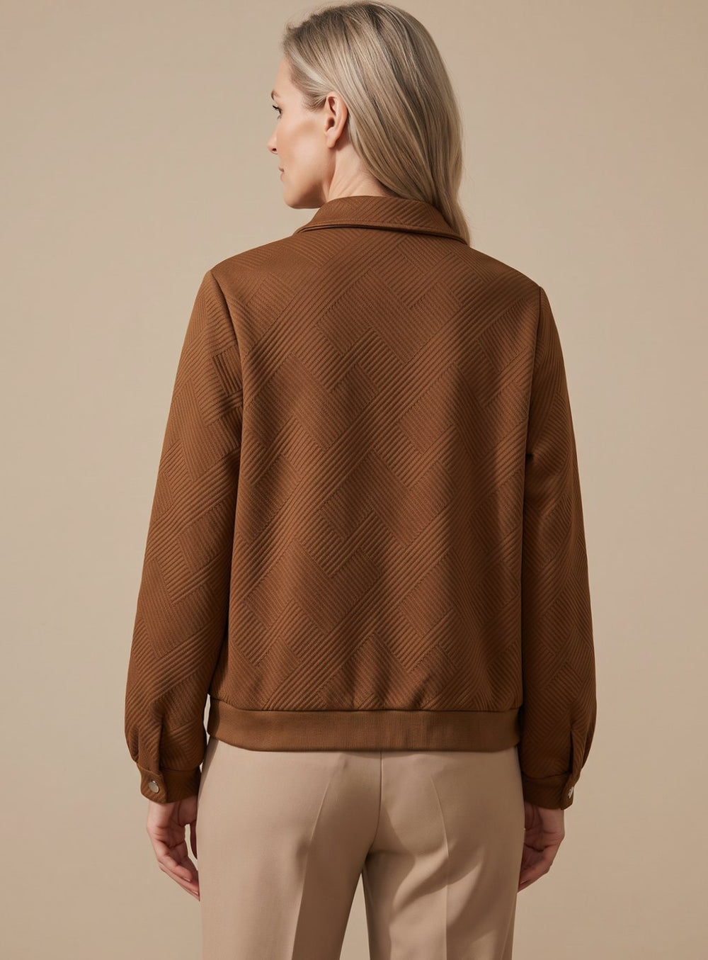Women's Textured Zip-Up Long-Sleeve Bomber Jacket Chest Pockets
