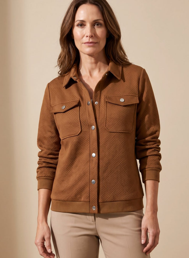 Women's Textured Zip-Up Long-Sleeve Bomber Jacket Chest Pockets