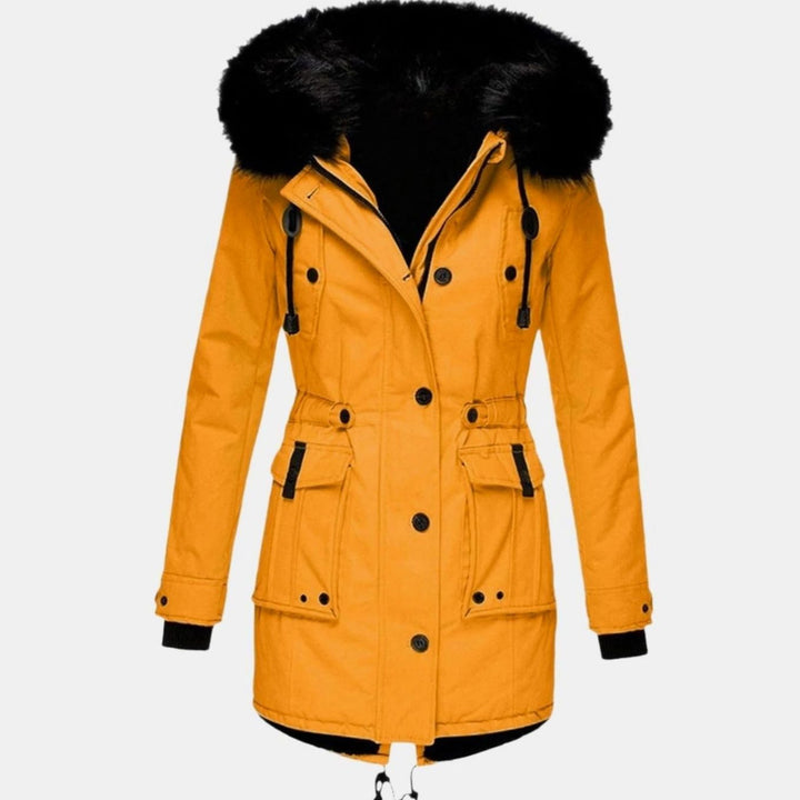 Women's Thick Faux Fur Hooded Drawstring Parka Coat - Gold