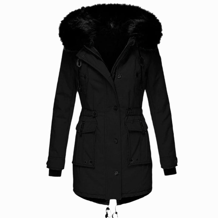 Women's Thick Faux Fur Hooded Drawstring Parka Coat - Black