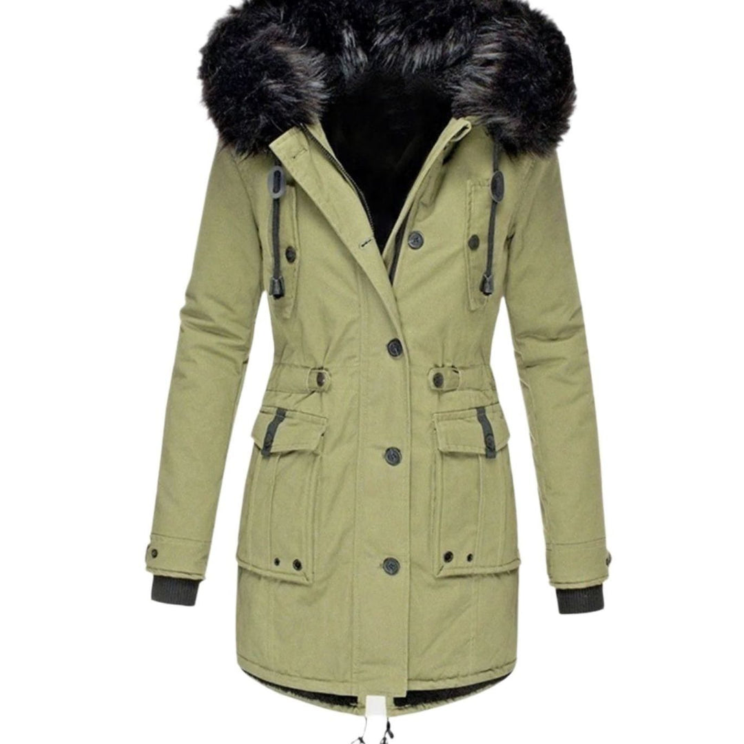 Women's Thick Faux Fur Hooded Drawstring Parka Coat - Green