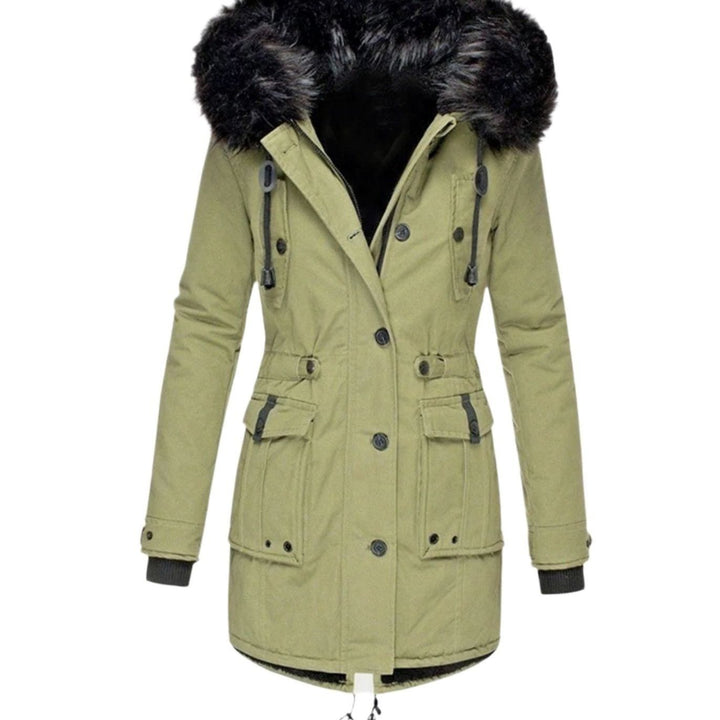 Women's Thick Faux Fur Hooded Drawstring Parka Coat - Green