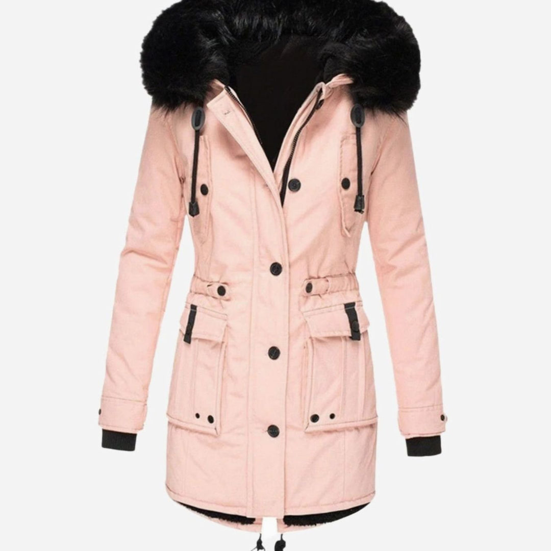 Women's Thick Faux Fur Hooded Drawstring Parka Coat - Pink