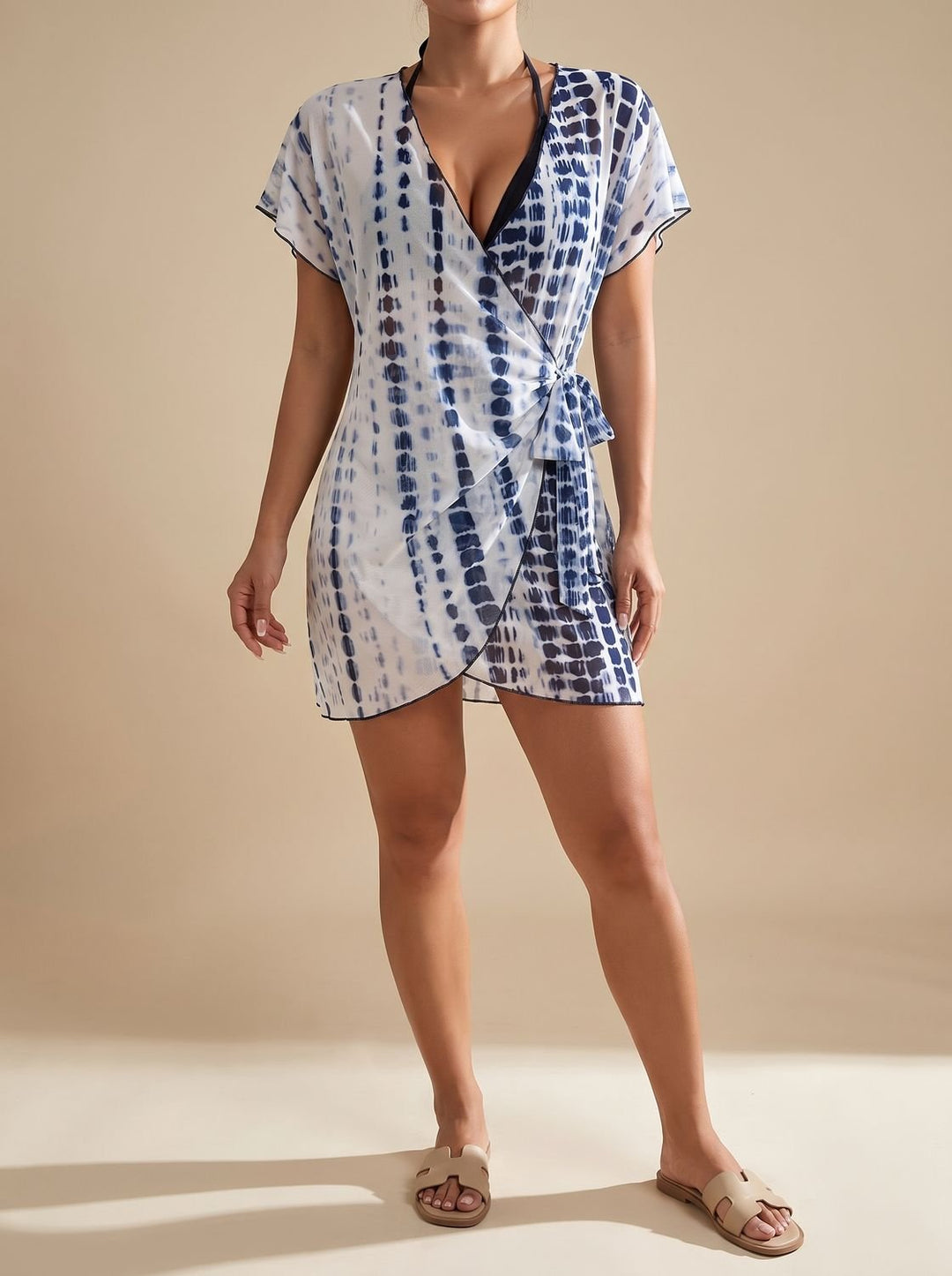 Women's Tie-Dye Wrap Swimsuit Cover-Up Mini Dress