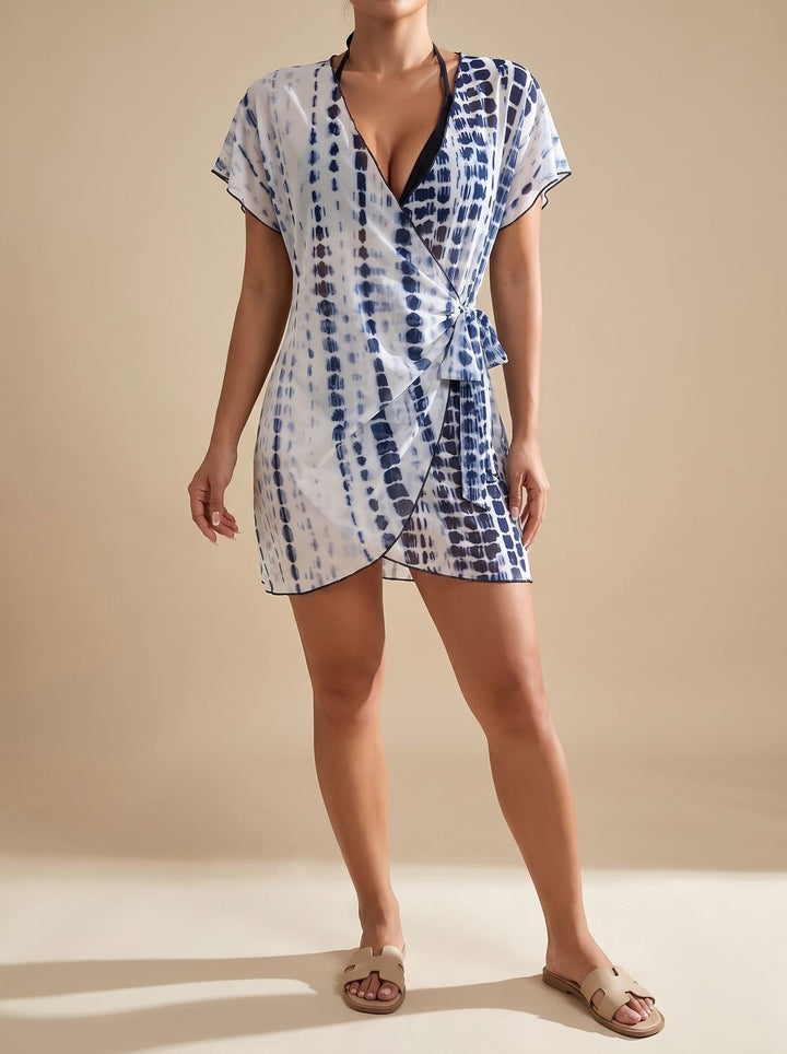 Women's Tie-Dye Wrap Swimsuit Cover-Up Mini Dress