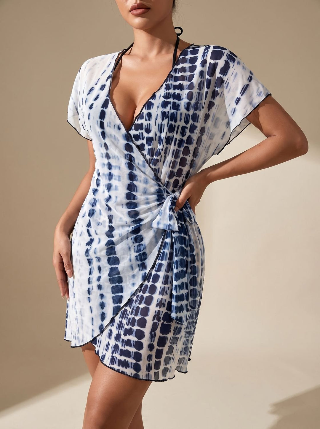 Women's Tie-Dye Wrap Swimsuit Cover-Up Mini Dress