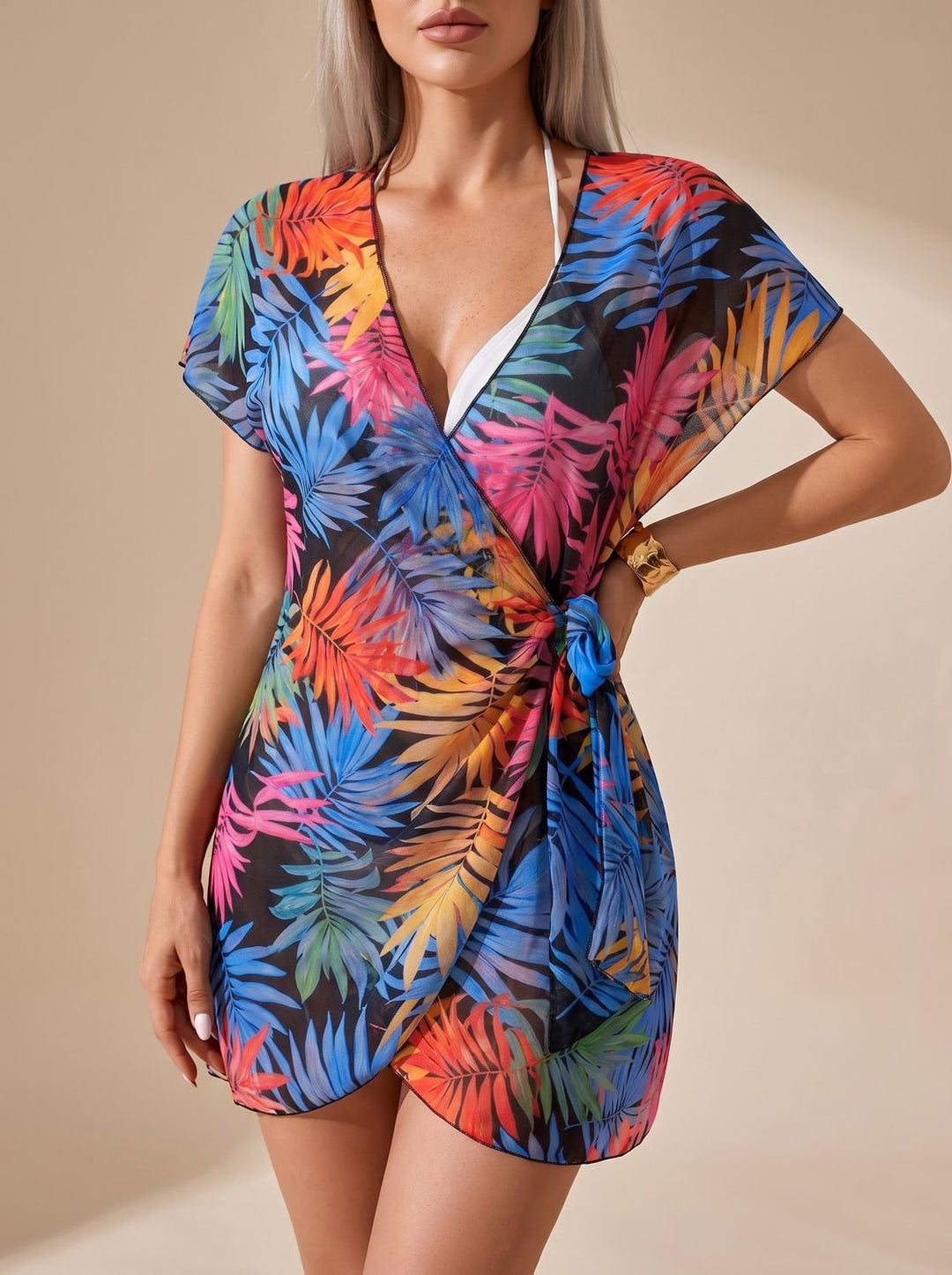 Women's Tie-Dye Wrap Swimsuit Cover-Up Mini Dress