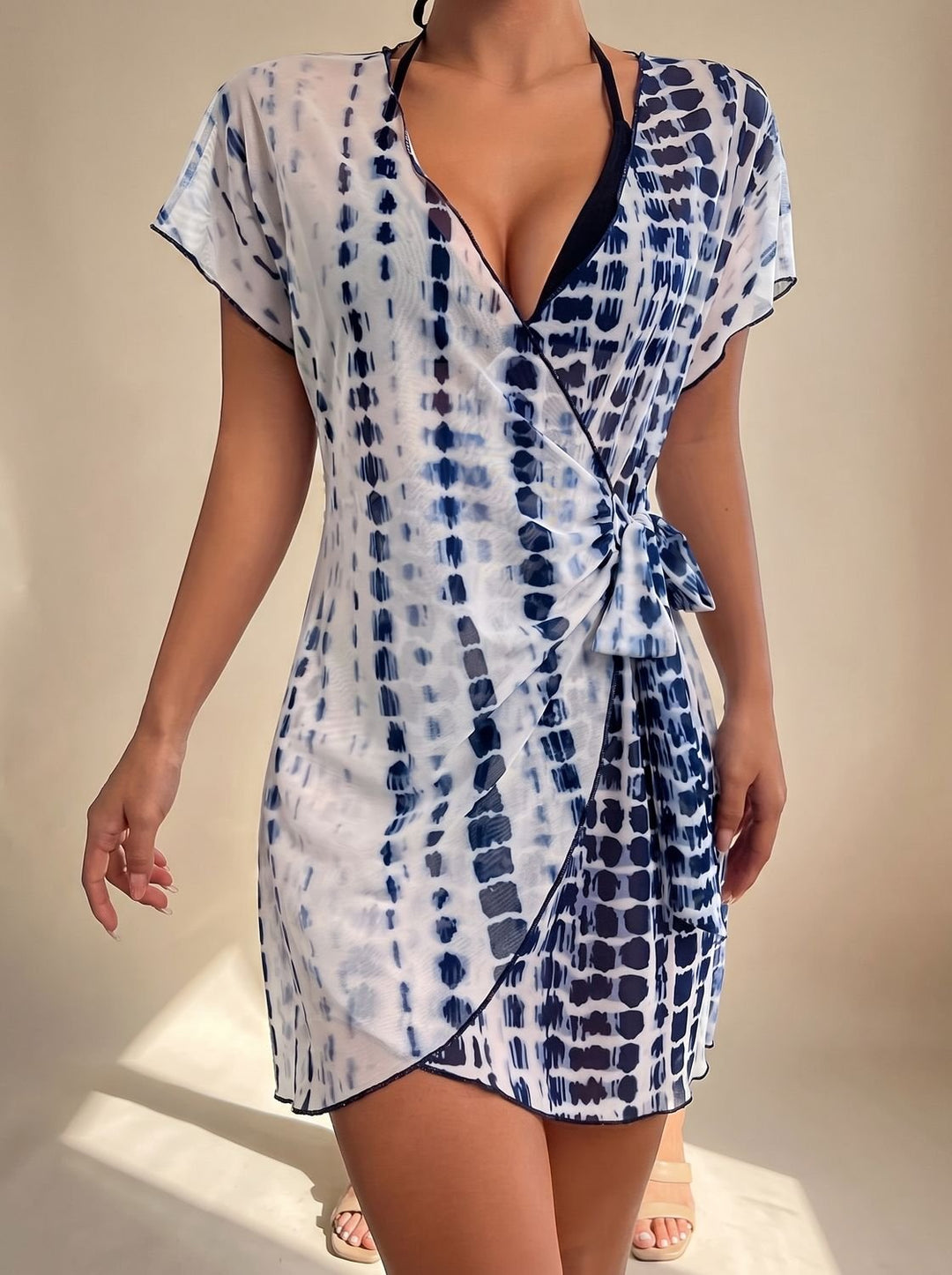 Women's Tie-Dye Wrap Swimsuit Cover-Up Mini Dress