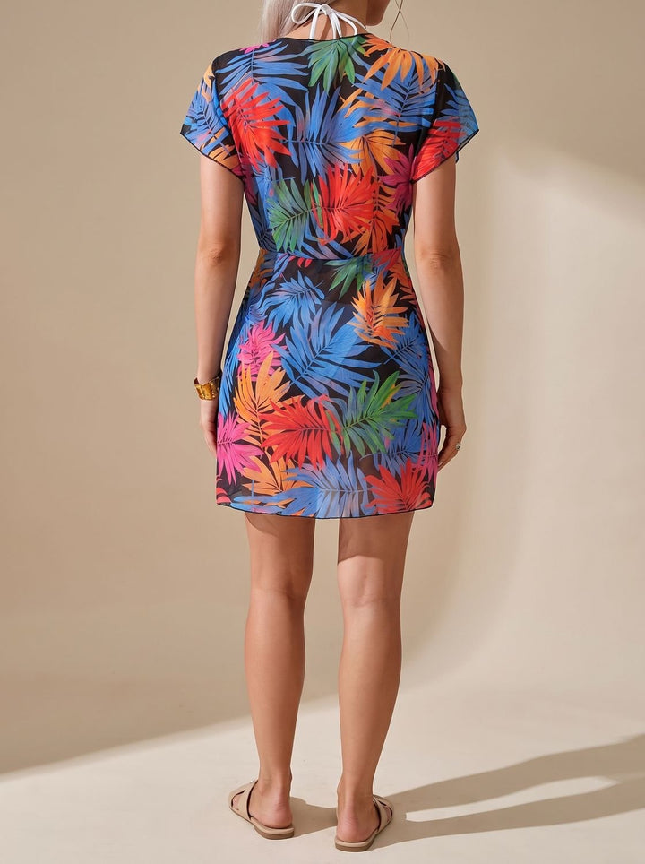 Women's Tie-Dye Wrap Swimsuit Cover-Up Mini Dress