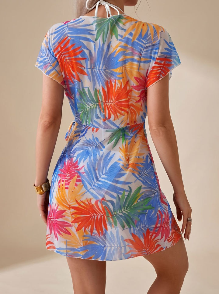 Women's Tie-Dye Wrap Swimsuit Cover-Up Mini Dress