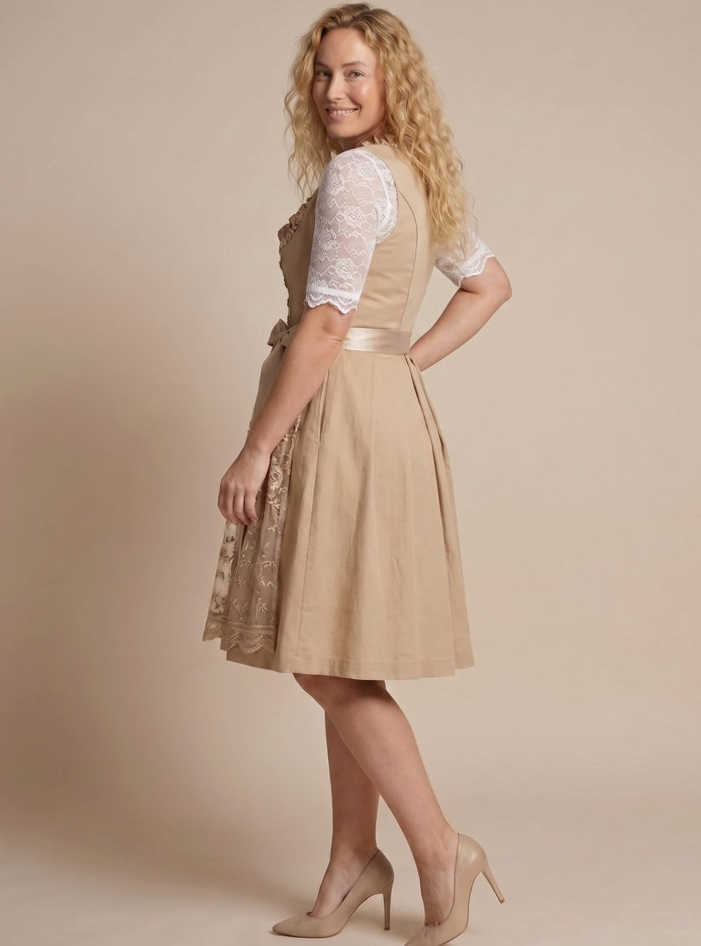 Women's Traditional Lace-Up Corset Dirndl Dress Knee-Length