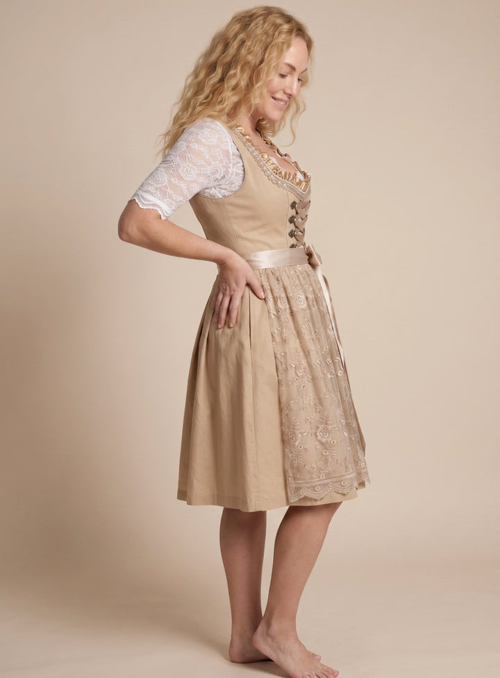 Women's Traditional Lace-Up Corset Dirndl Dress Knee-Length