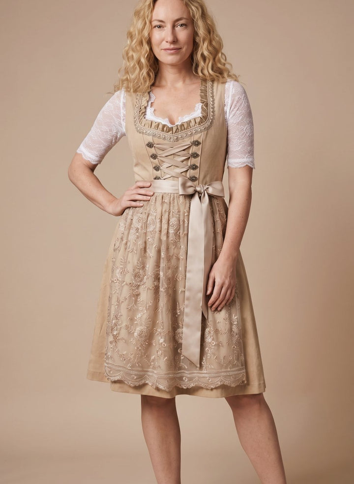 Women's Traditional Lace-Up Corset Dirndl Dress Knee-Length