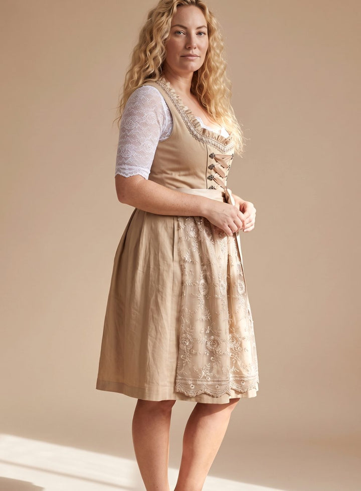 Women's Traditional Lace-Up Corset Dirndl Dress Knee-Length