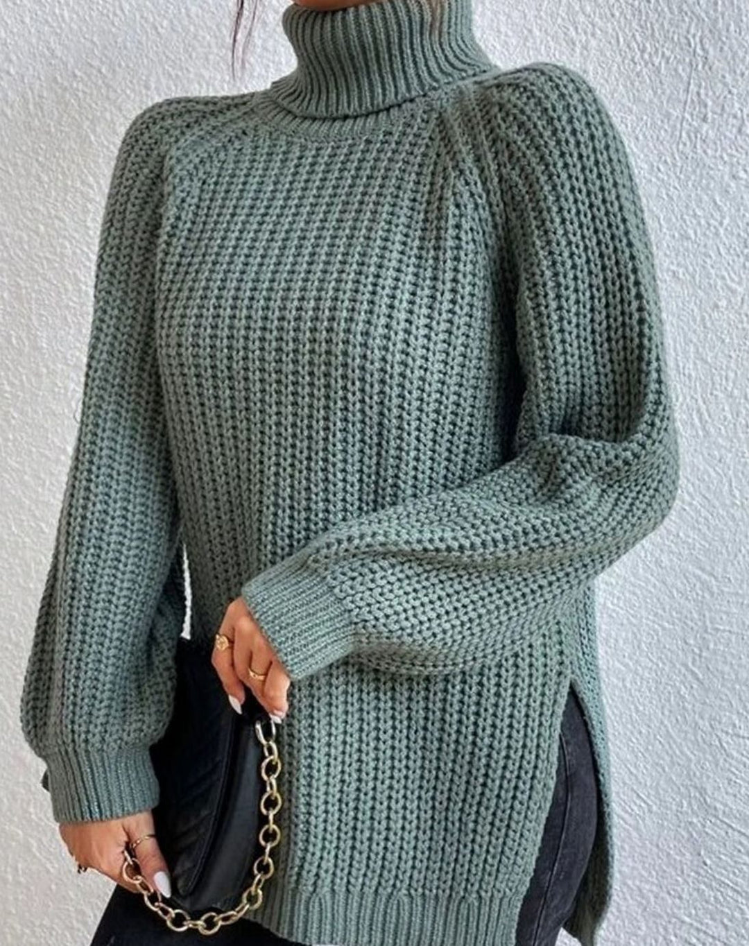 Women's Turtleneck Relaxed-Fit Ribbed Knit Sweater