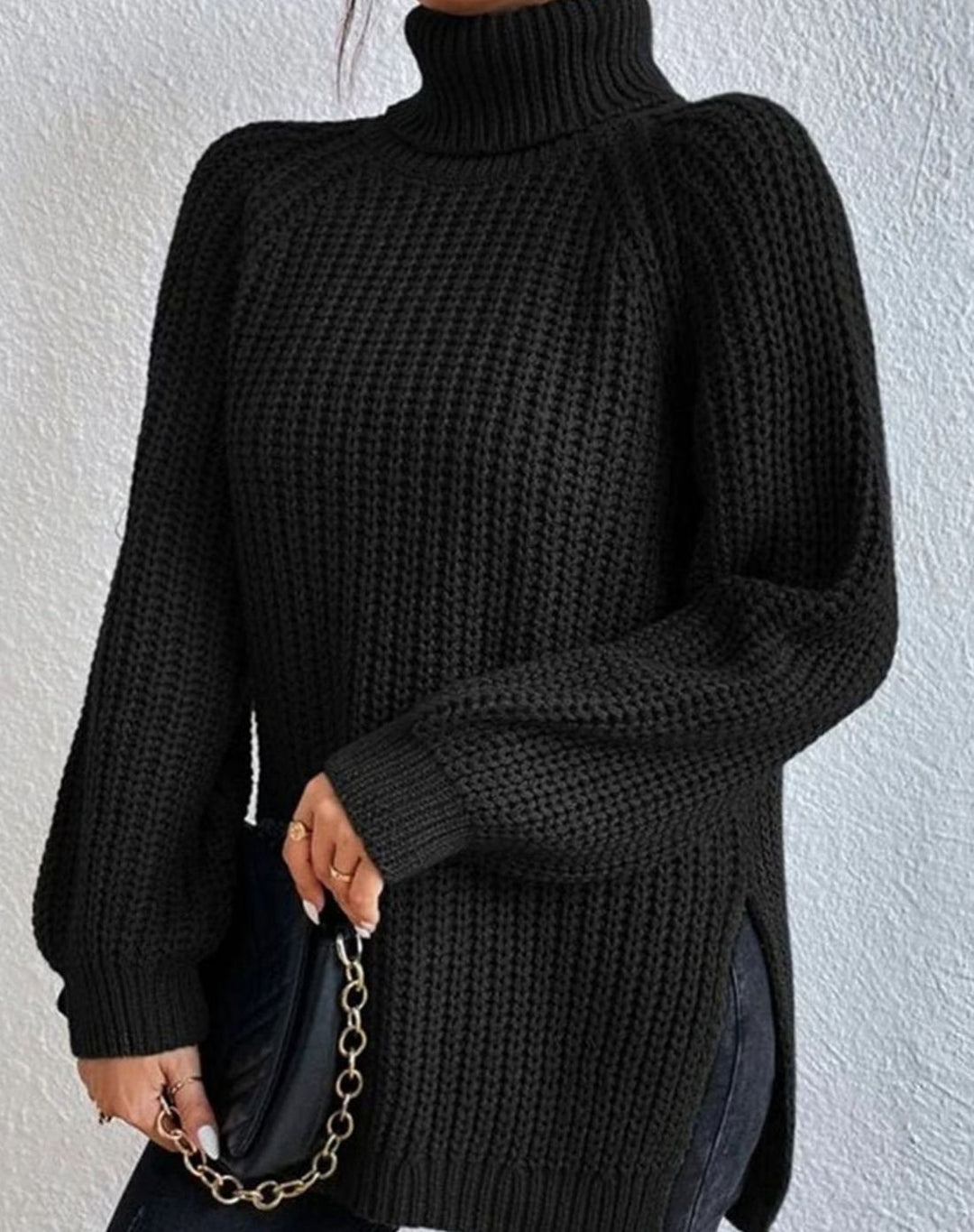 Women's Turtleneck Relaxed-Fit Ribbed Knit Sweater