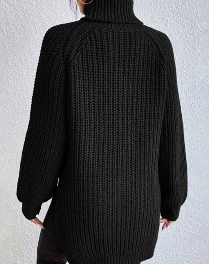 Women's Turtleneck Relaxed-Fit Ribbed Knit Sweater