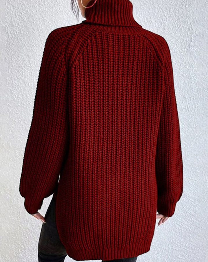 Women's Turtleneck Relaxed-Fit Ribbed Knit Sweater