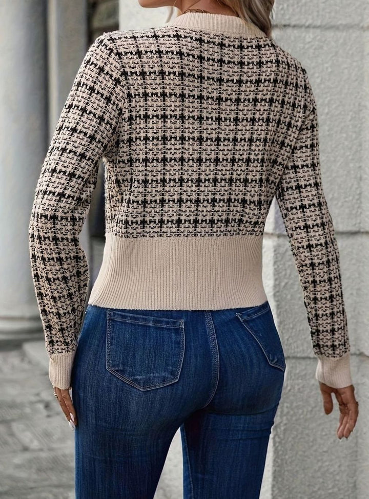 Women's Tweed-Style Button-Front Cropped Knit Cardigan