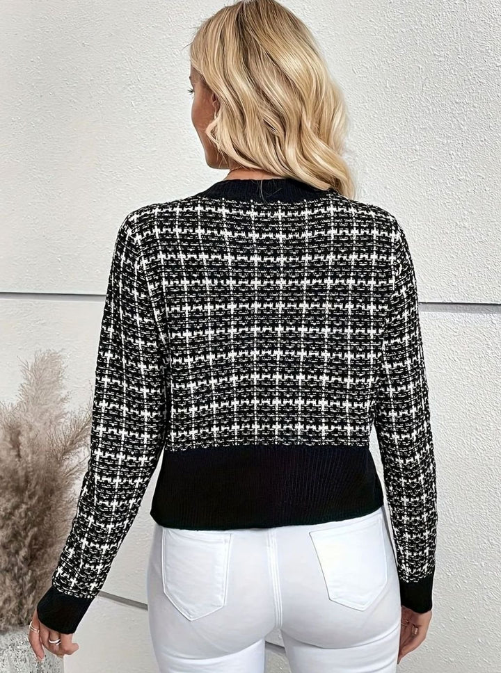 Women's Tweed-Style Button-Front Cropped Knit Cardigan