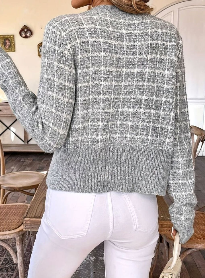 Women's Tweed-Style Button-Front Cropped Knit Cardigan