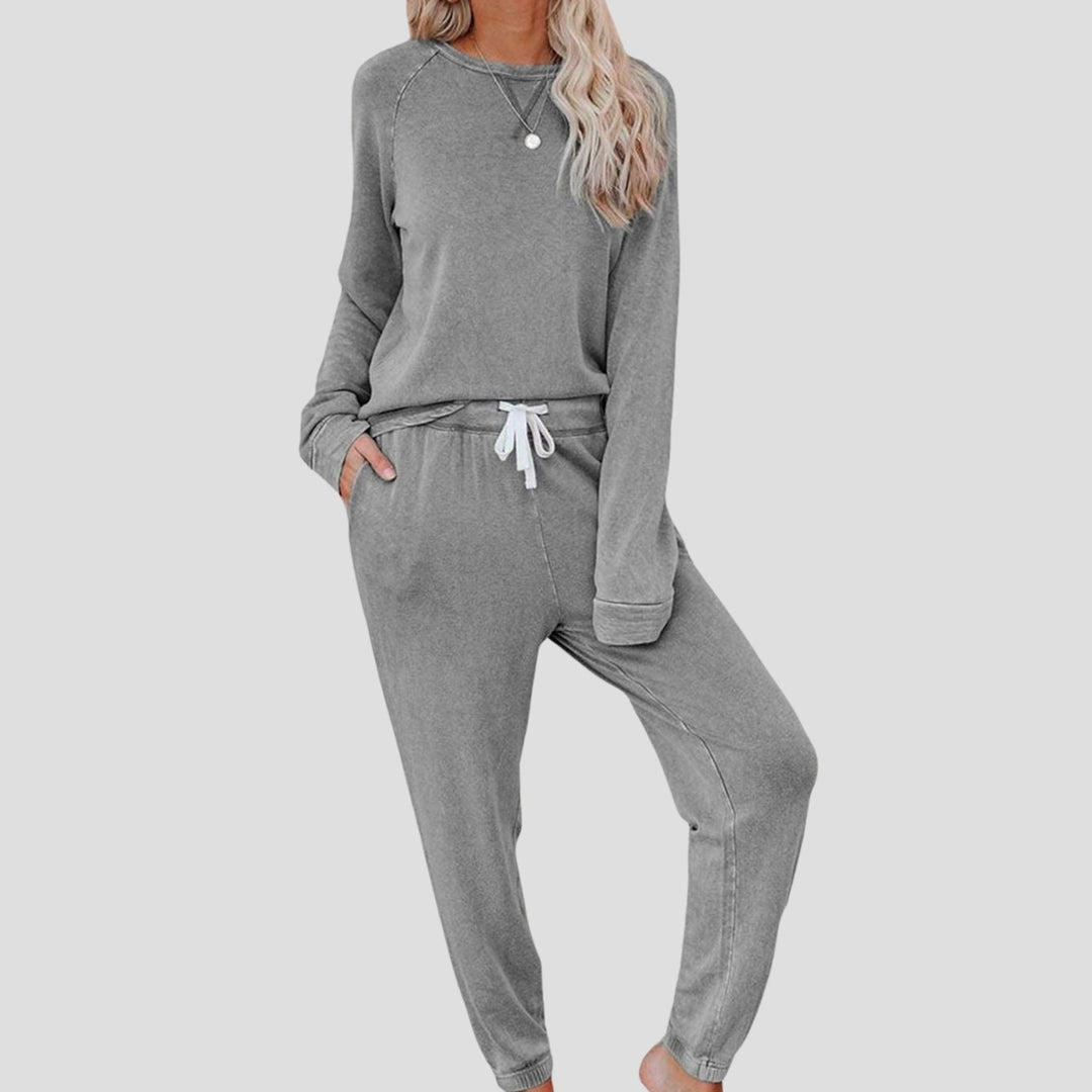 Women's Two Piece Set Long Sleeve Sweatshirt Jogger Lounge Set - Gray