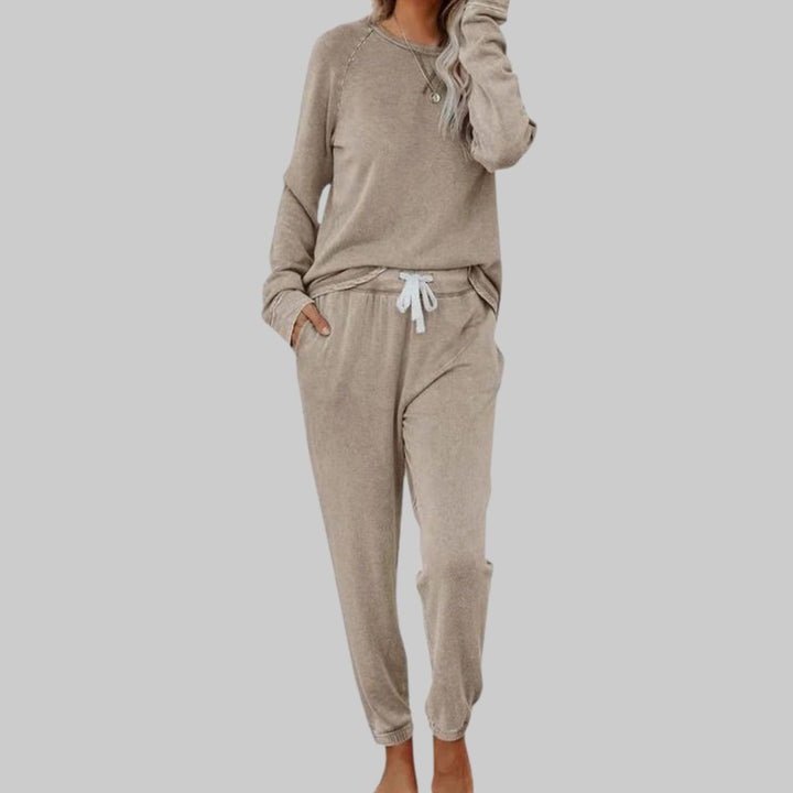 Women's Two Piece Set Long Sleeve Sweatshirt Jogger Lounge Set - Khaki